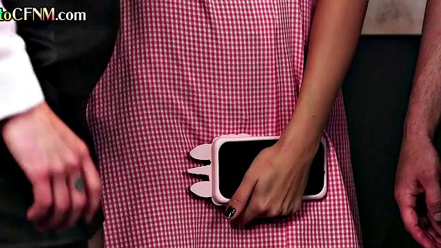 Cute CFNM encouraged by birds to give head