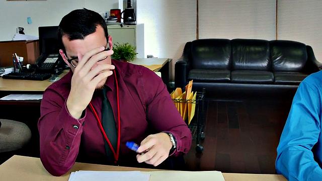 Hairyass bottomless boss enjoys a wild threesome with glasses on & in the office