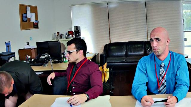 Hairyass bottomless boss enjoys a wild threesome with glasses on & in the office