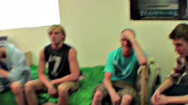 Amateur hazed stud fucked for voyeuristic frat in dorm