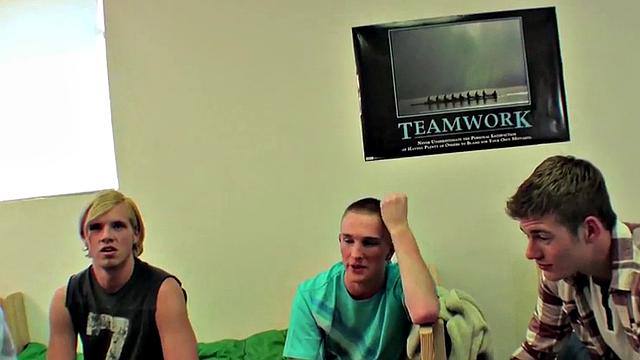 Amateur hazed stud fucked for voyeuristic frat in dorm