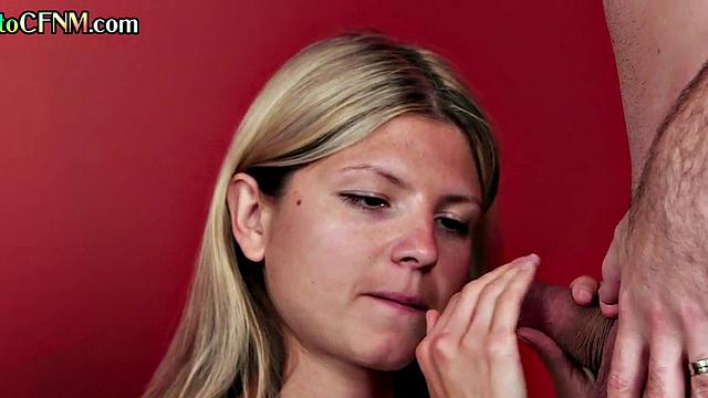 CFNM 21yo babe sucking and stroking while nILF watches