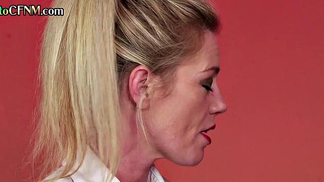 CFNM 21yo babe sucking and stroking while nILF watches