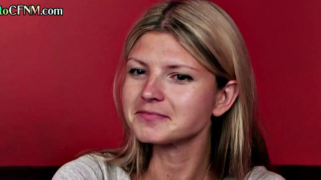 CFNM 21yo babe sucking and stroking while nILF watches