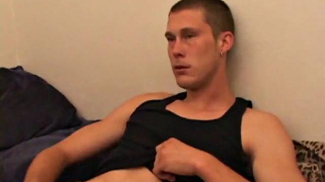 Horny Brent quickly strips down and begins some serious stroking. In thr meantime Lucky is in another room beating his meat. Brent works long and hard and finally squeezes out a nice load, while Lucky is on the other side of the wall.