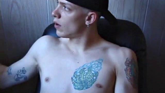 After skateboarding, Shane relaxes and strokes off, finding inspiration on the computer and massaging his dick. He pulls off his shorts, lubes up, and works his cock and balls.