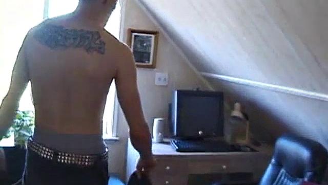 After skateboarding, Shane relaxes and strokes off, finding inspiration on the computer and massaging his dick. He pulls off his shorts, lubes up, and works his cock and balls.