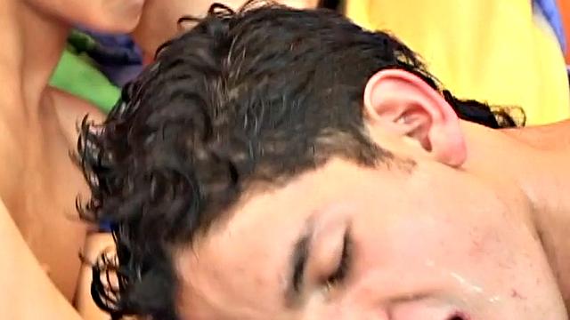 Latin twinks bareback fo cumshots in threesome action