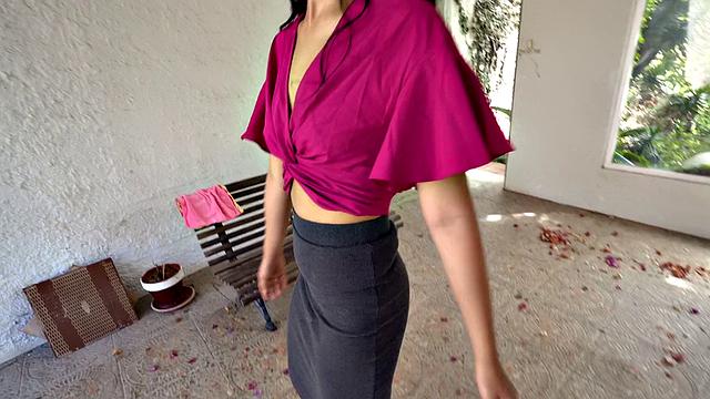 Watch this bald-headed Spanish amateur take a sloppy BJ in her thong and skirt