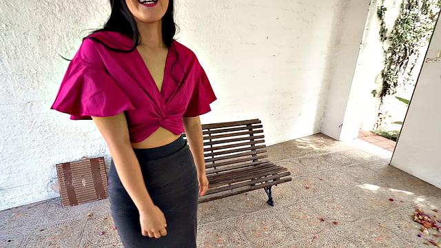 Watch this bald-headed Spanish amateur take a sloppy BJ in her thong and skirt