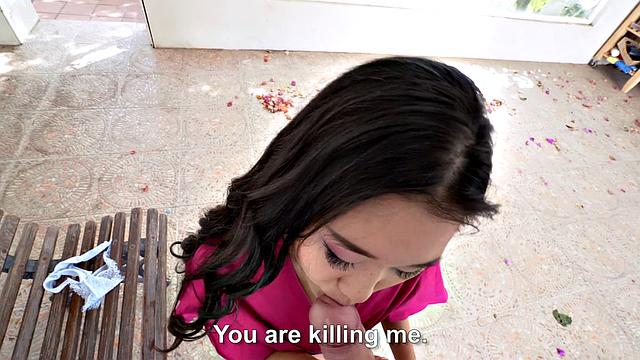 Watch this bald-headed Spanish amateur take a sloppy BJ in her thong and skirt