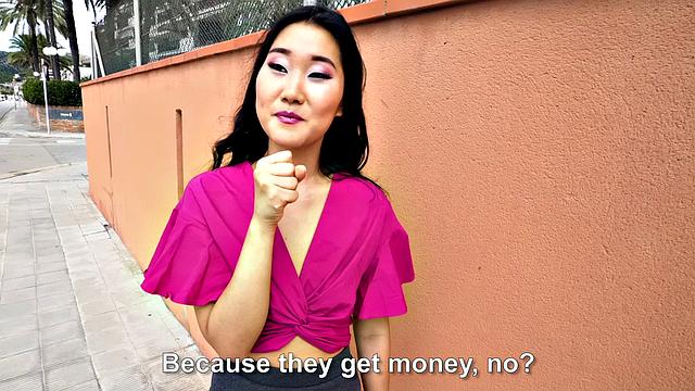 Watch this bald-headed Spanish amateur take a sloppy BJ in her thong and skirt