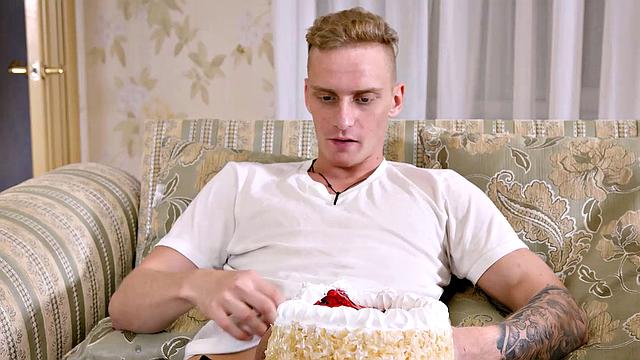 TUTOR4K. A cake with whipped cream and a huge cock