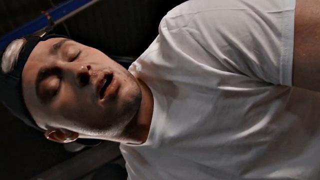 Rimjob mechanic barebacks his colleague on work