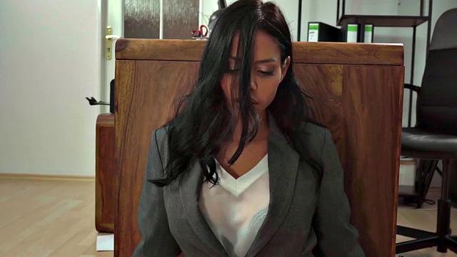 Boss fucks busty Latina secretary's tight ass in front of camera