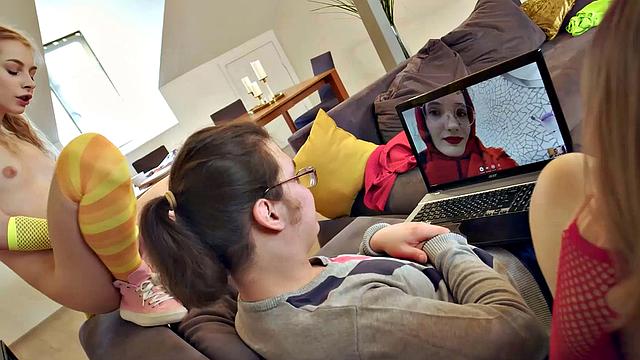 Three hot babes in lingerie, stockings, and glasses get kinky with pussy licking, pussy fingering, and glasses play in the living