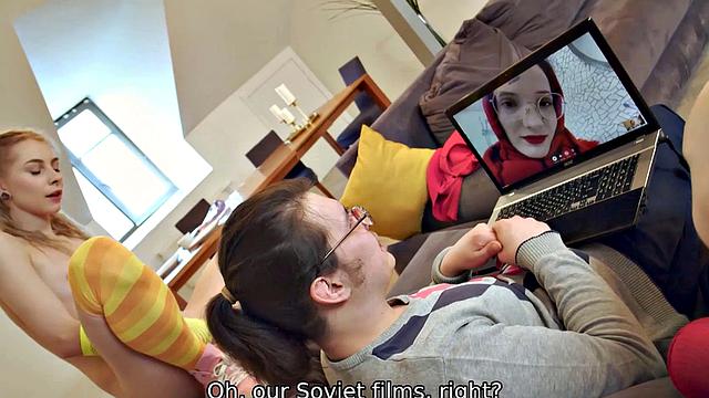 Three hot babes in lingerie, stockings, and glasses get kinky with pussy licking, pussy fingering, and glasses play in the living