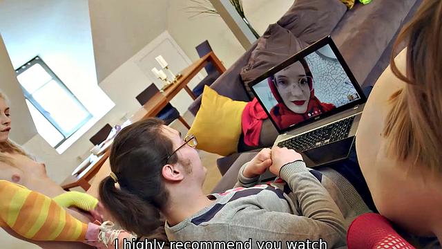 Three hot babes in lingerie, stockings, and glasses get kinky with pussy licking, pussy fingering, and glasses play in the living