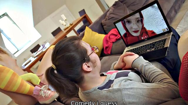 Three hot babes in lingerie, stockings, and glasses get kinky with pussy licking, pussy fingering, and glasses play in the living