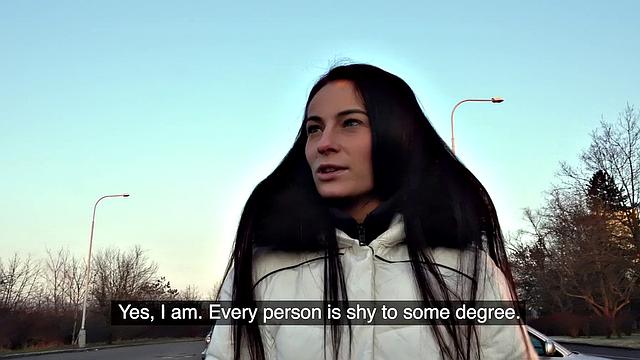 Brunette with small tits gets her wet pussy pounded by agent's balls