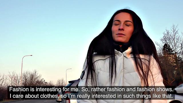 Brunette with small tits gets her wet pussy pounded by agent's balls