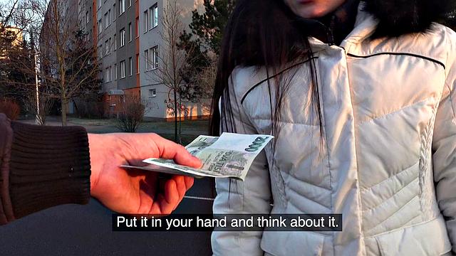 Brunette with small tits gets her wet pussy pounded by agent's balls