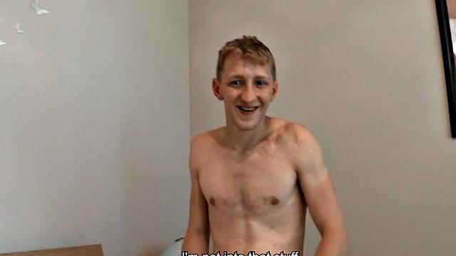 Blond twink from Europe goes gay with top for money