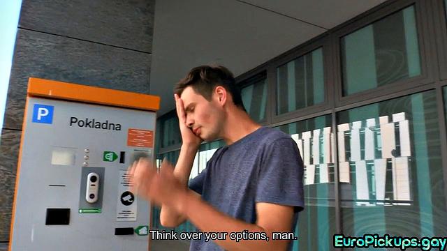 Real straight stud gets facial outdoors