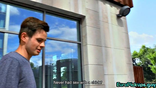 Real straight stud gets facial outdoors