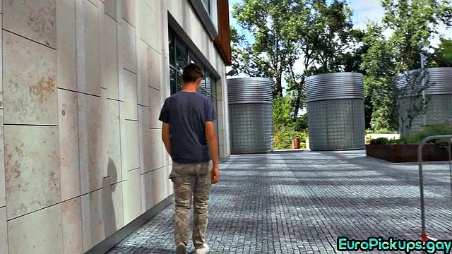 Real straight stud gets facial outdoors