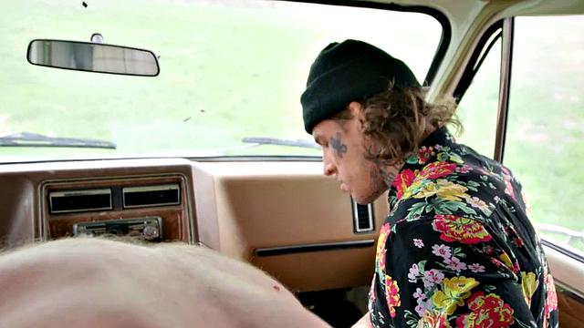 Blindfolded inked hunk gets pounded hard in car before getting drilled in doggystyle