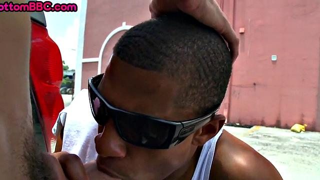 Black bottom picked up and fucked outdoors by white top