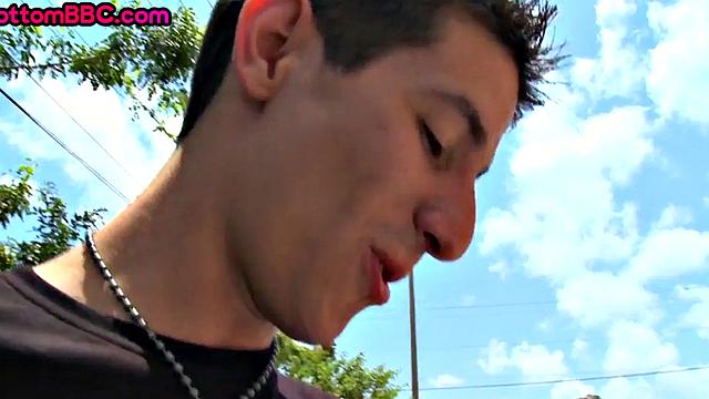 Black bottom picked up and fucked outdoors by white top