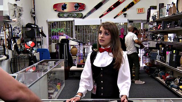 Amateur pawnshop POV babe gets banged in office by BWC