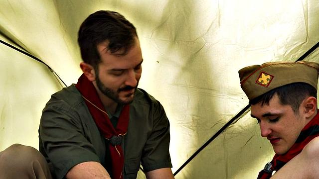 Elder scout barebacks twinks tight ass in tent