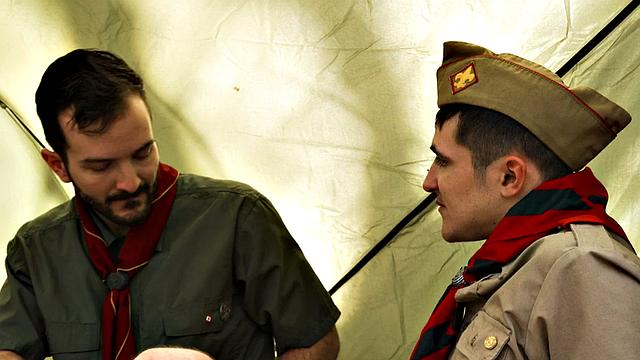 Elder scout barebacks twinks tight ass in tent