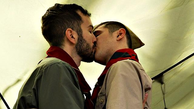 Elder scout barebacks twinks tight ass in tent