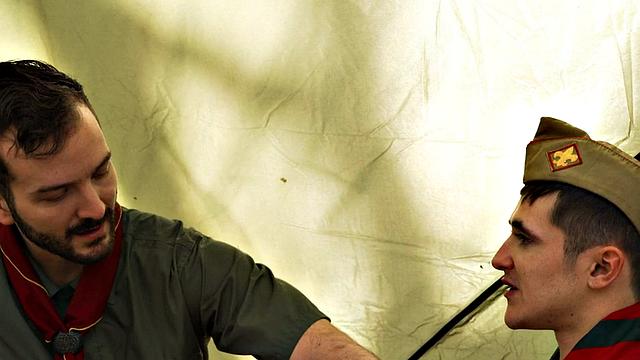 Elder scout barebacks twinks tight ass in tent