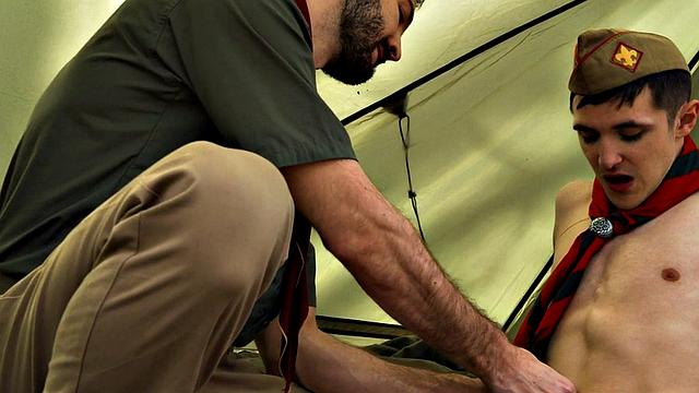 Elder scout barebacks twinks tight ass in tent