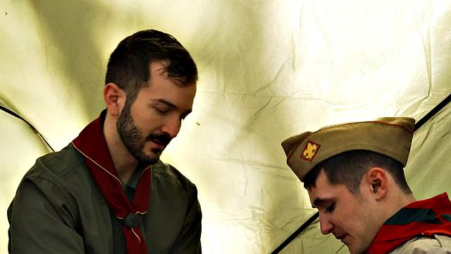 Elder scout barebacks twinks tight ass in tent