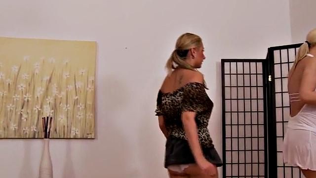 Toy femdoms fucking with dildos in threesome while dominating