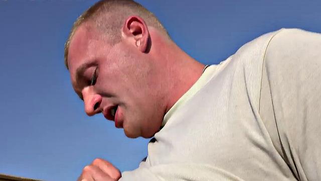 Watch these hot military guys deepthroating and taking it hard in the open air