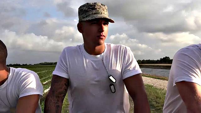 Watch these hot military guys deepthroating and taking it hard in the open air