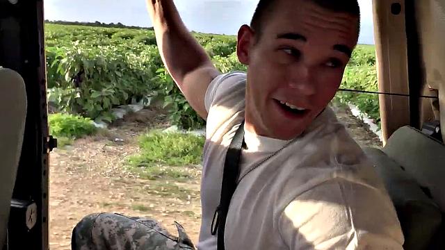Watch these hot military guys deepthroating and taking it hard in the open air