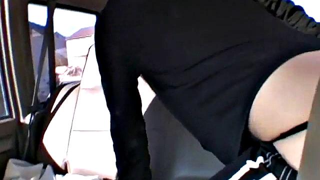 Petite teen stripping off in the back of a car