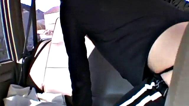 Petite teen stripping off in the back of a car