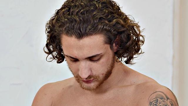 Inked amateur jock solo wanking his loaded cock