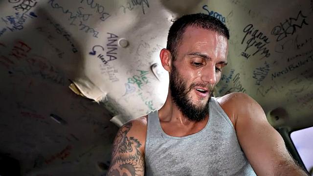 Straight worker fucks daddy ass in public van outdoor