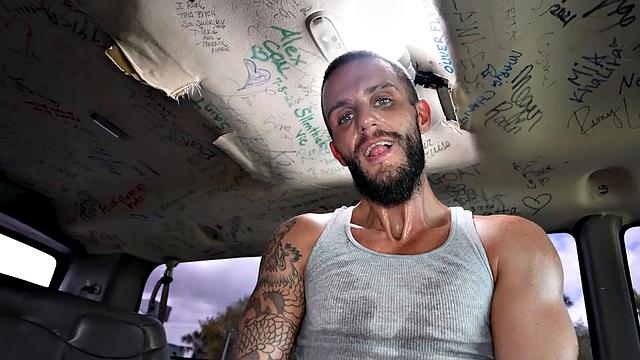 Straight worker fucks daddy ass in public van outdoor