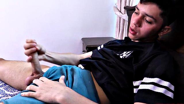 When we look in on cute little Damian kicked back on a bed and working up a boner. He slides his shorts down and starts fingering his hole, for added stimulation. Once naked, the boy is all over that bed, jerking off and finger fucking himself.